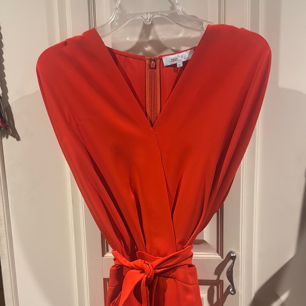 Pearl Red V-Neck Sheath Jumpsuit Sleeveless